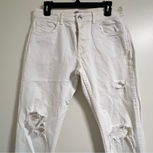 Zara Men's Distressed Ripped Skinny Jeans White 31x30 - Picture 3 of 13